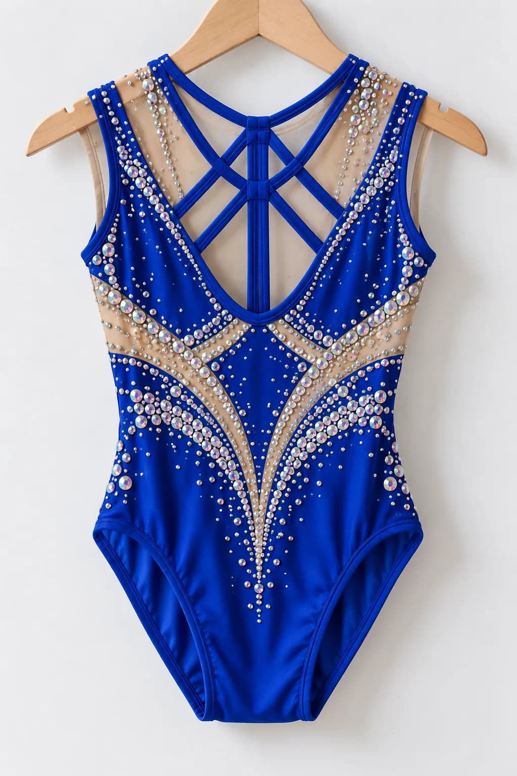 Maillot azul con cristales, espalda